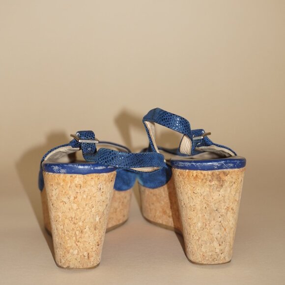 “Jimmy Choo” Royal Blue Slingback Cork Wedges - Size 38 - Picture 6 of 8